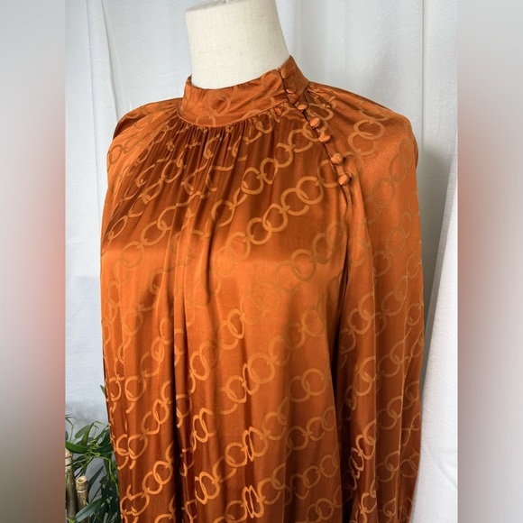 MANGO Women’s Mock-neck Long Sleeve Flowy Long Dress in Copper Sz M - Picture 6 of 13